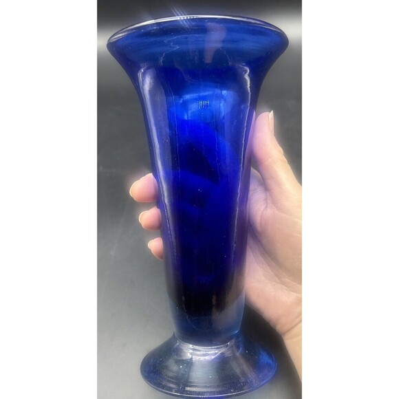 Crate & Barrel Mexico COBALT BLUE Blown Art Glass Vase 8” - Picture 3 of 6